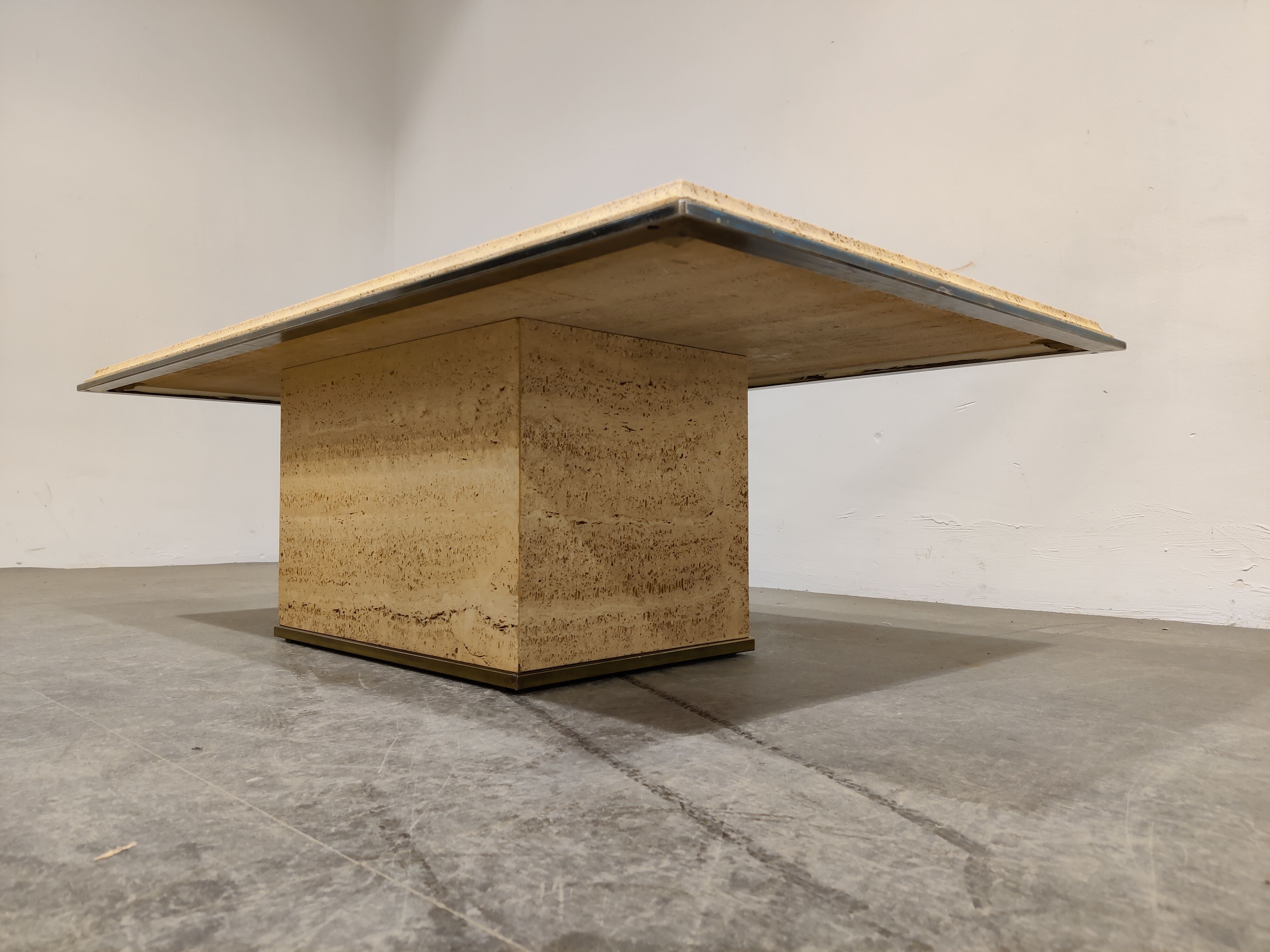 Vintage travertine and brass coffee table by Fedam, 1970s