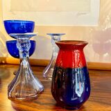 Vase en céramique Jasba West Germany rouge et bleu, années 60