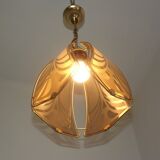 French ceiling light in gold metal with 4 decorative glass panels.