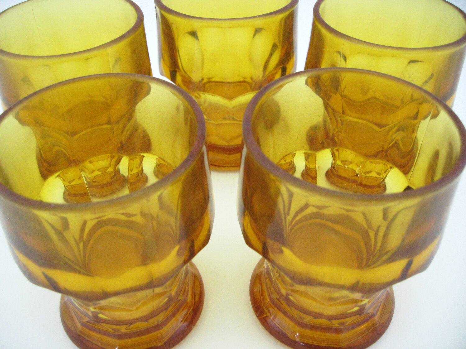 5 water cups in amber glass - Made in Italy - vintage 70s