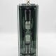 Green-grey glass and chrome metal suspension, in the style of Fontana Arte.