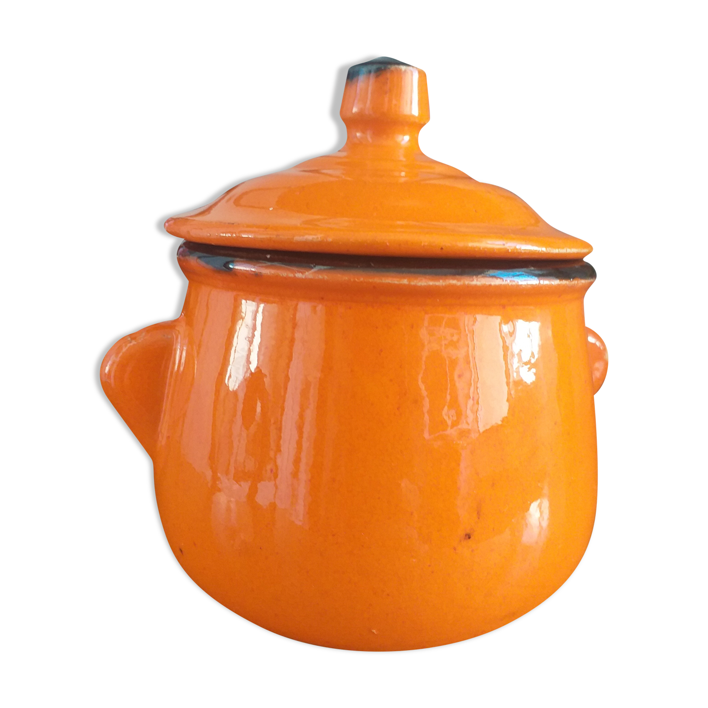 Sugar pot in orange enamelled sandstone