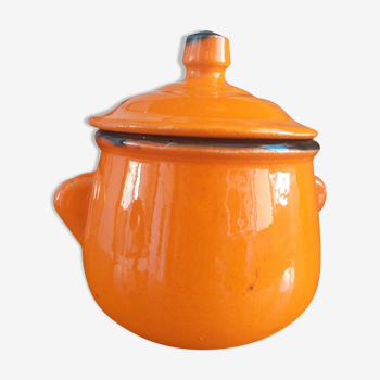 Sugar pot in orange enamelled sandstone