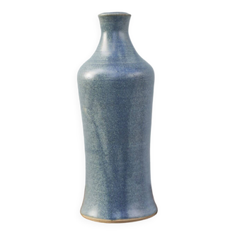 Blue ceramic vase, stoneware soliflore, vintage decorative bottle, minimalist, collection
