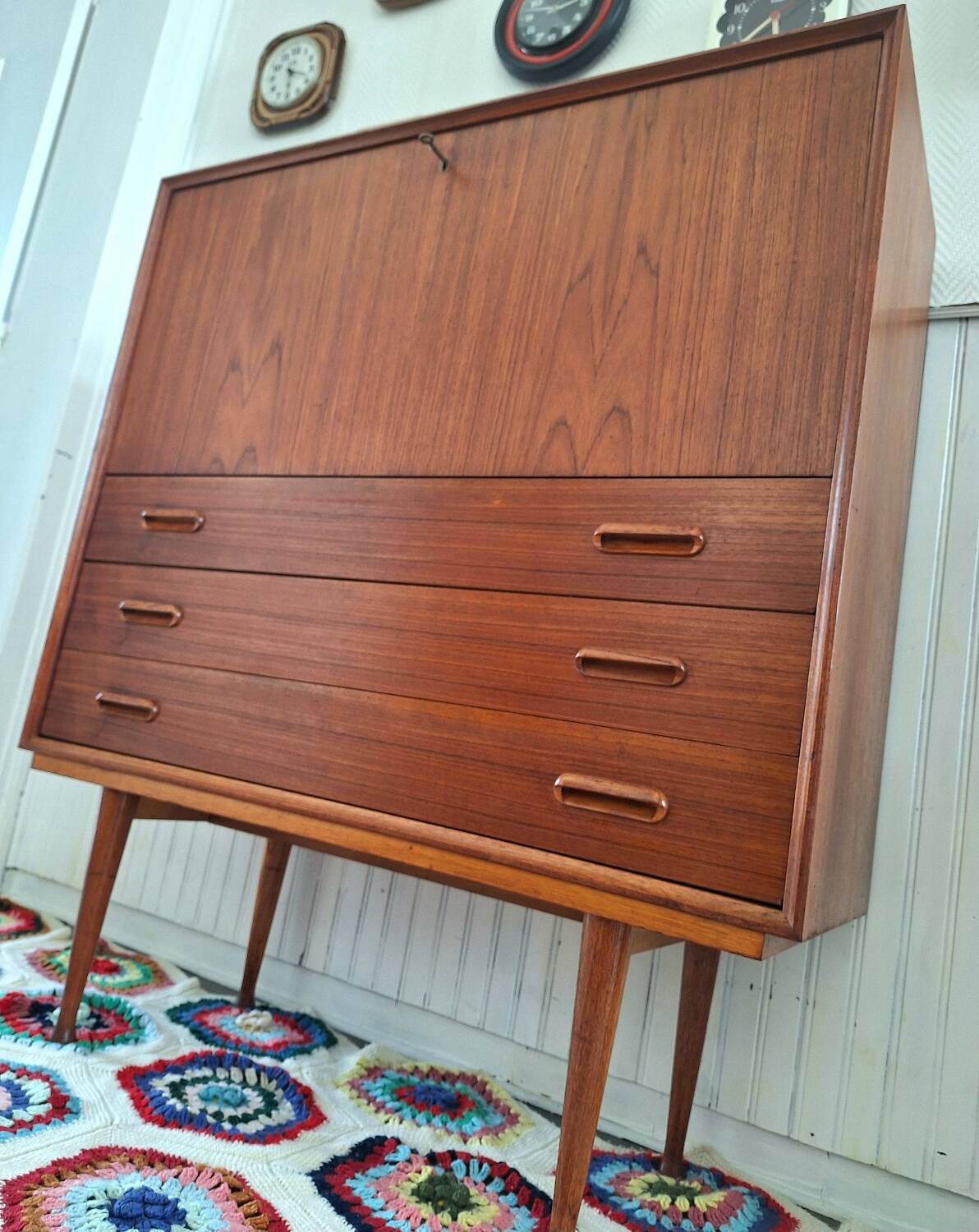 Vintage Teak Secretary Furniture, Antique Desk