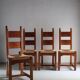 4 brutalist oak rush seat chairs | France | 1960s