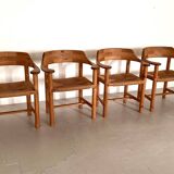 Rainer Daumiller Dining Chairs in Pine and Paper Cord, 1970s
