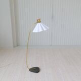 Curved mid-century floor lamp in brass and stone