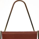 Carl Auböck II Magazine rack Midcentury, brass and brown leather, vintage, Austria