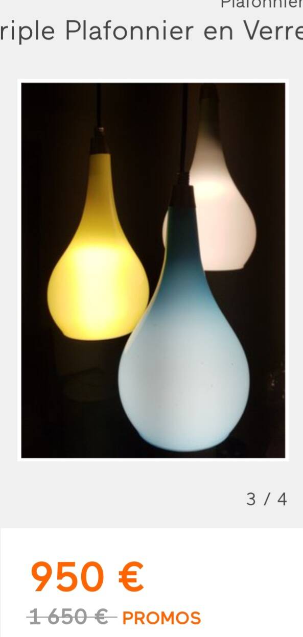 Scandinavian suspension trio Holmegaard 1960, opal glass blown.
