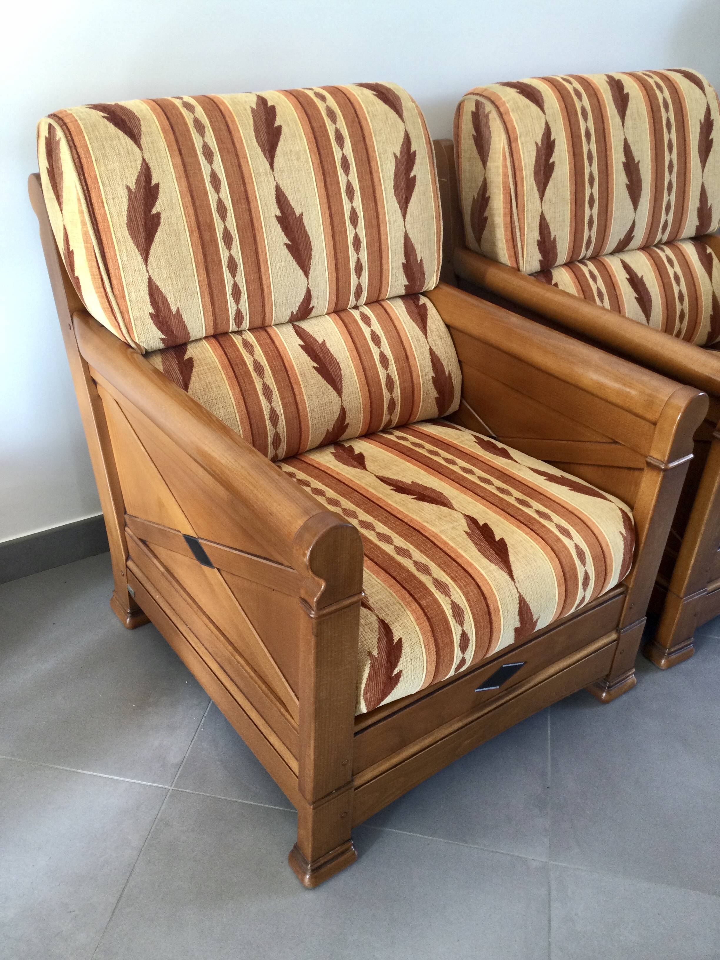 Jacques Leleu - Pair of Armchairs in Cherry Wood