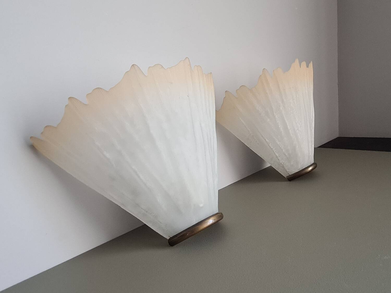 Pair of vintage French molded glass wall sconces