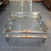 Sliding top coffee table – 70s design – chrome & glass – 108 cm