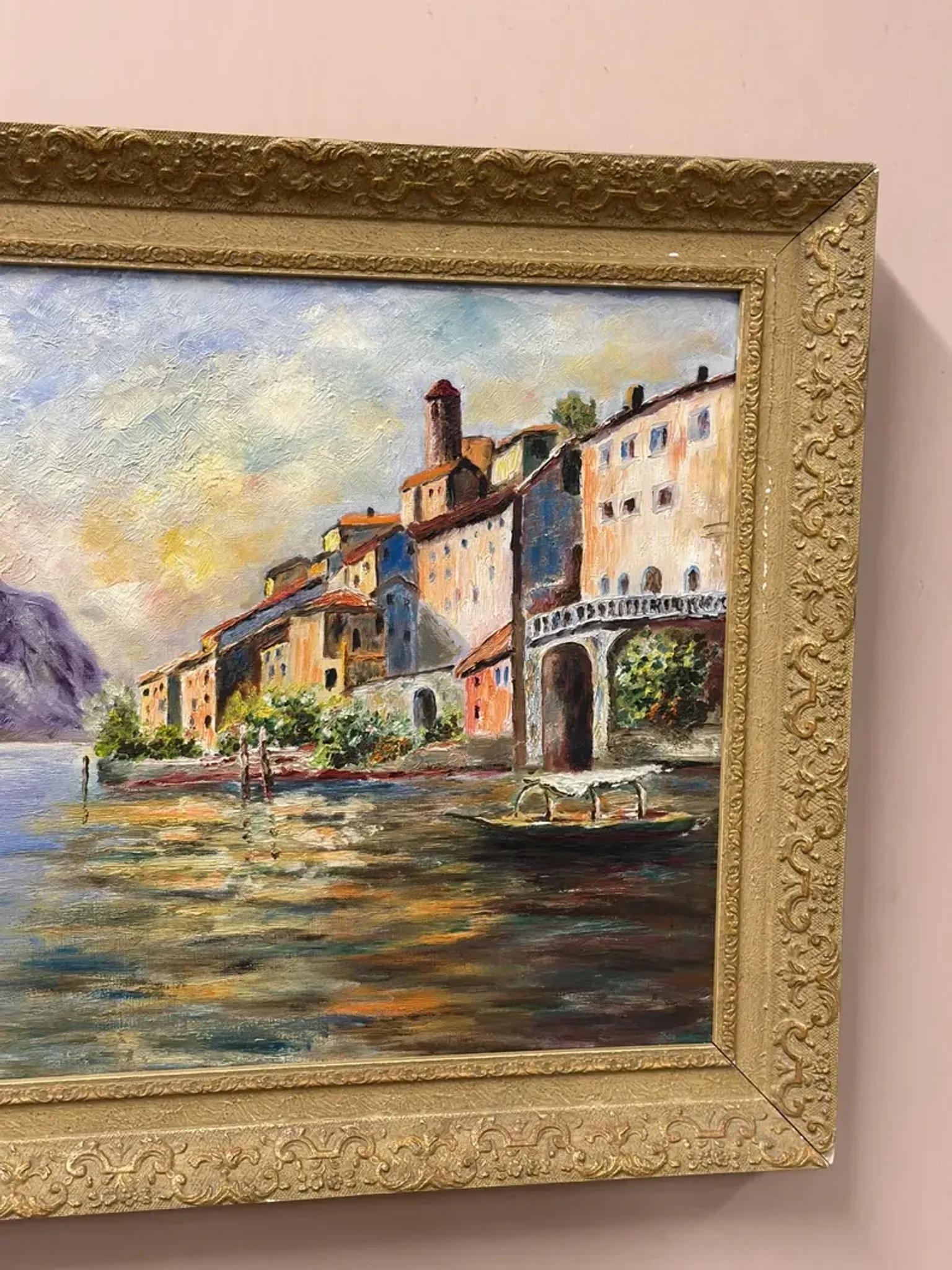 Original Swedish Oil on Canvas – “City and the Lake” by Eric Johan – Vintage & Framed