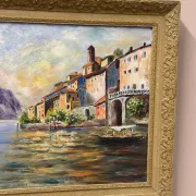 Original Swedish Oil on Canvas – “City and the Lake” by Eric Johan – Vintage & Framed
