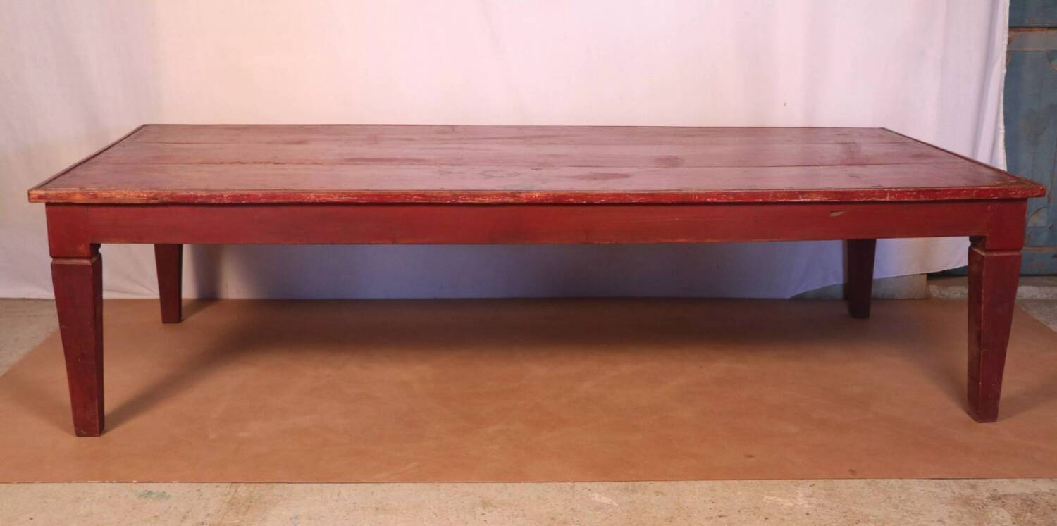 Antique Burmese teak coffee table with original red patina