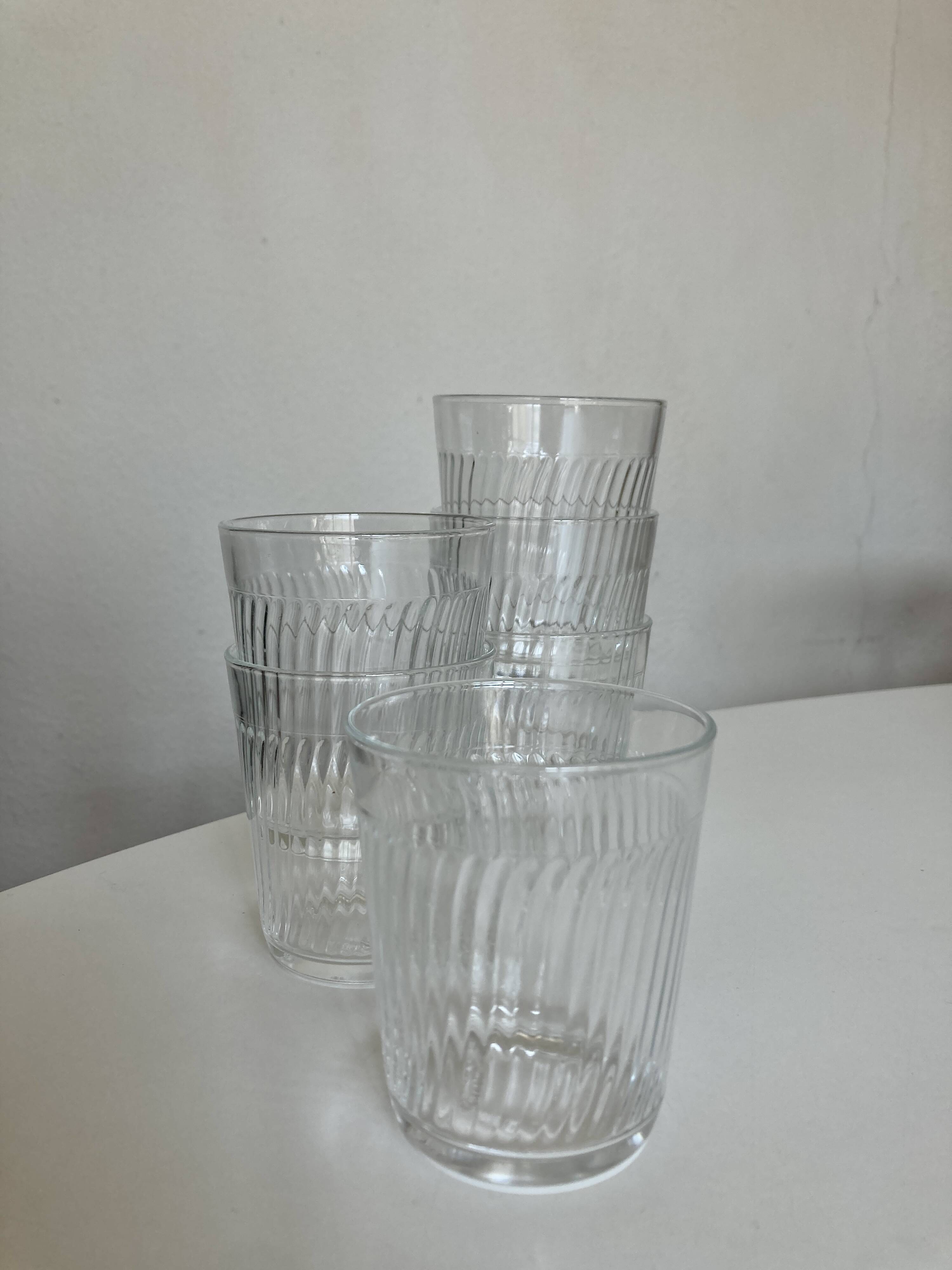 Set de 6 verres gobelets de verre pressé ondulations 1960 France
