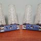 Pair of double wall lights in glass and blue lacquered metal, 1950s-60s
