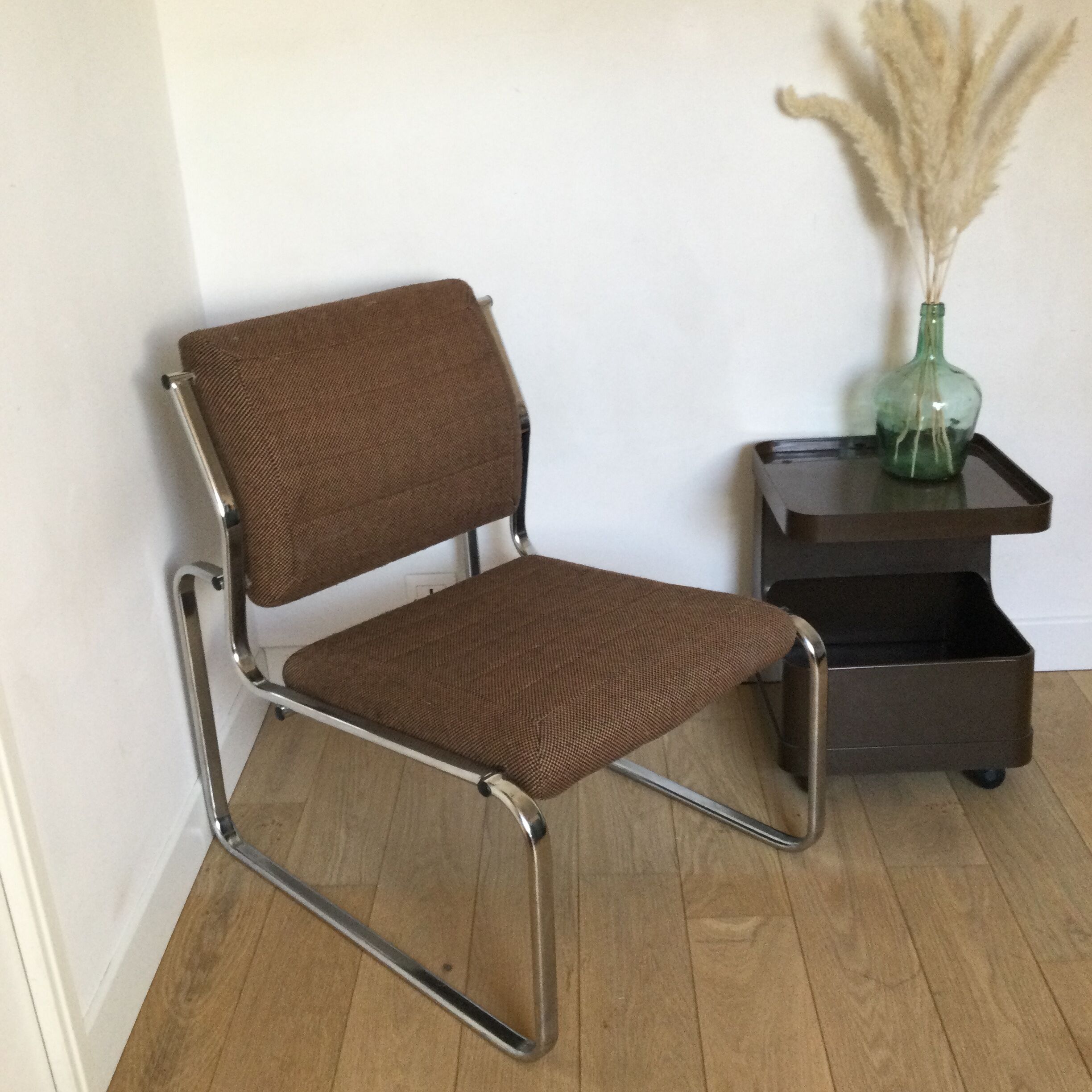 Vintage 60/70s chrome and fabric chair
