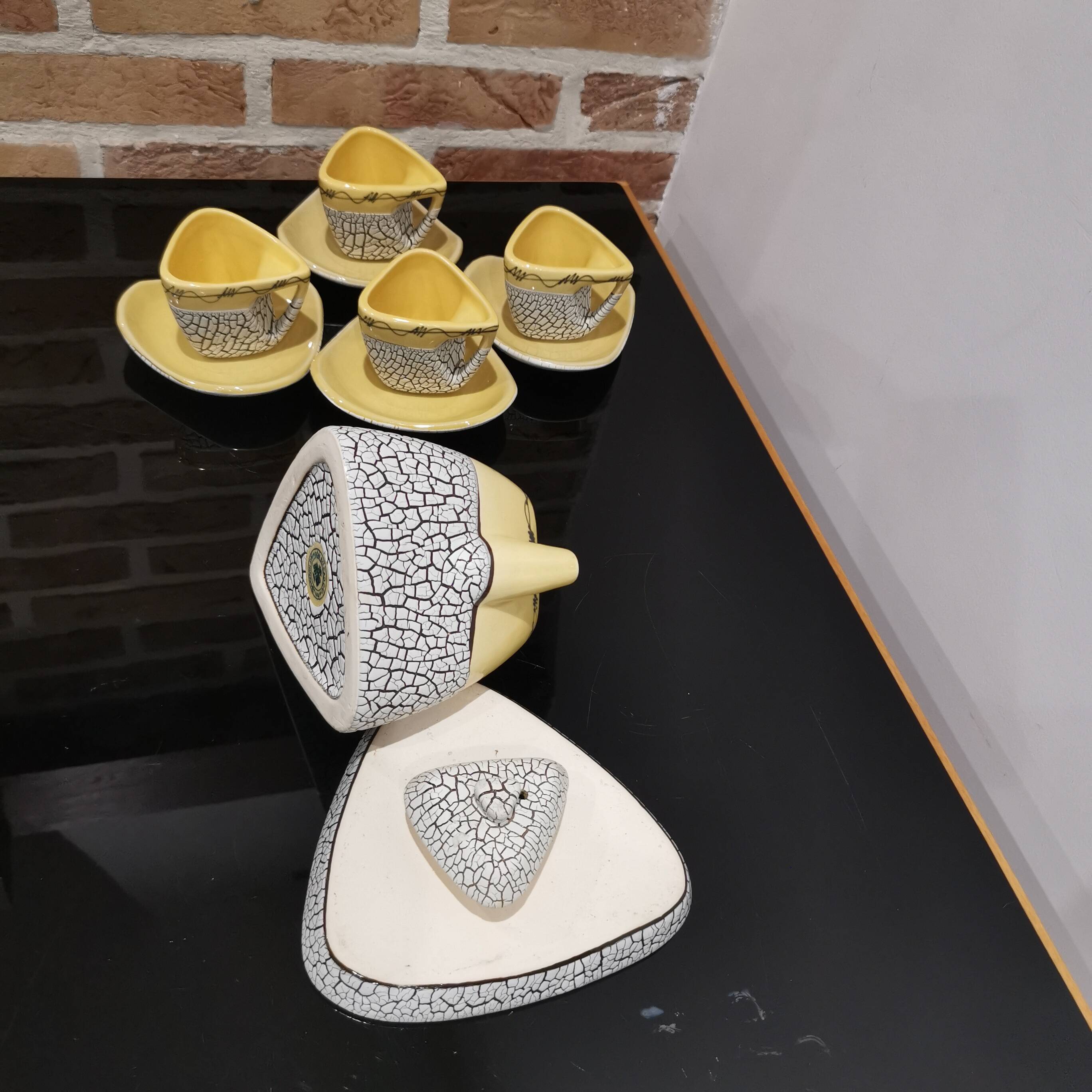 Cracked yellow Bat Trang tea set made in Vietnam