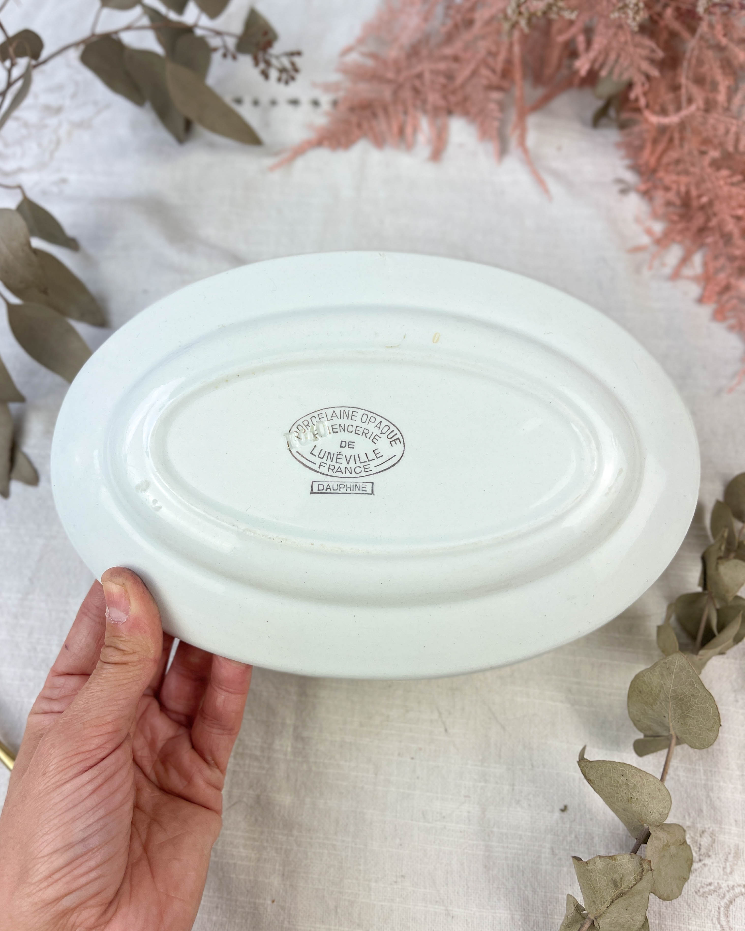 Ravier luneville "dauphine" porcelaine blanc vert