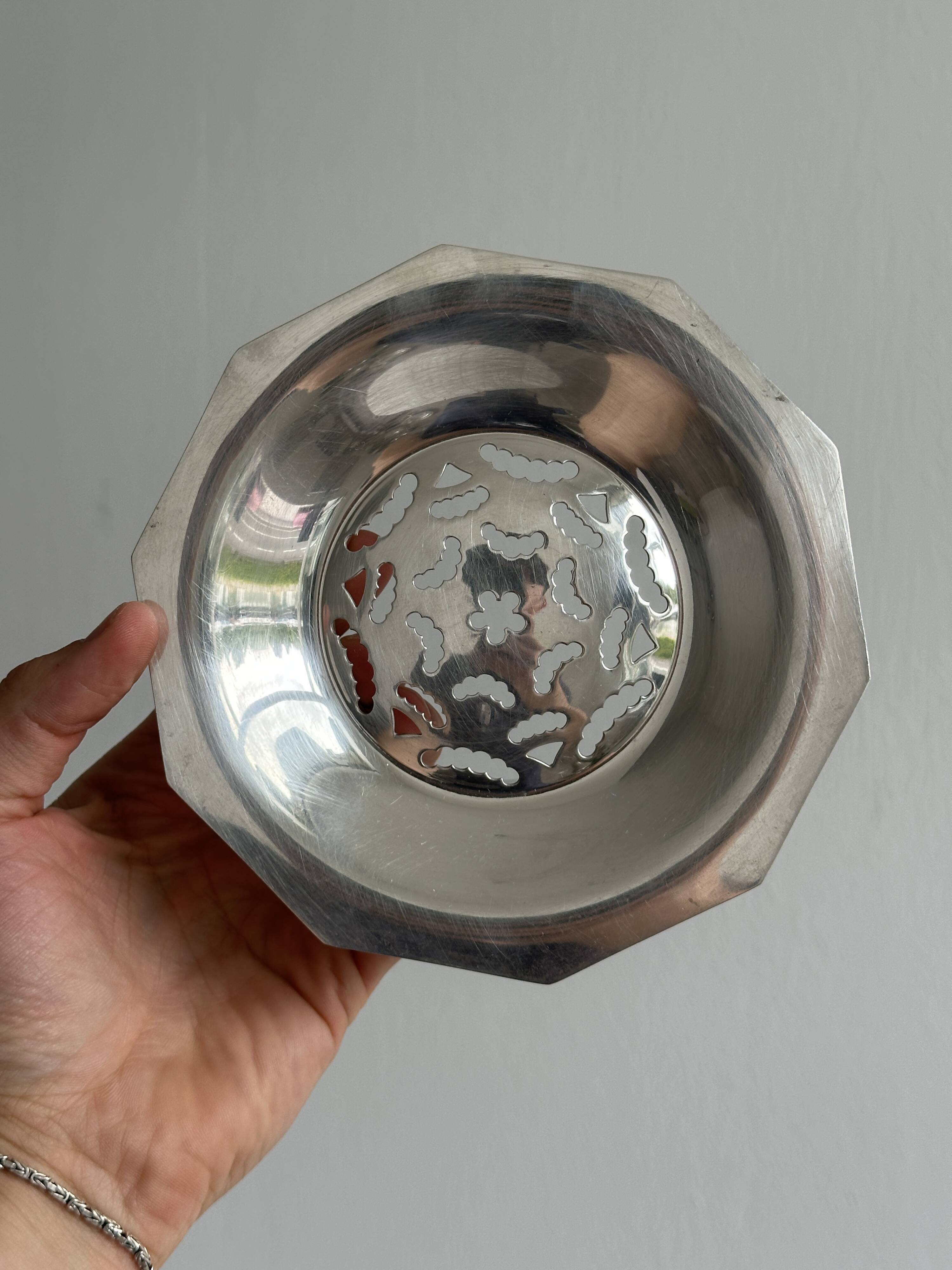 Antique shell butter dish in shiny silver metal