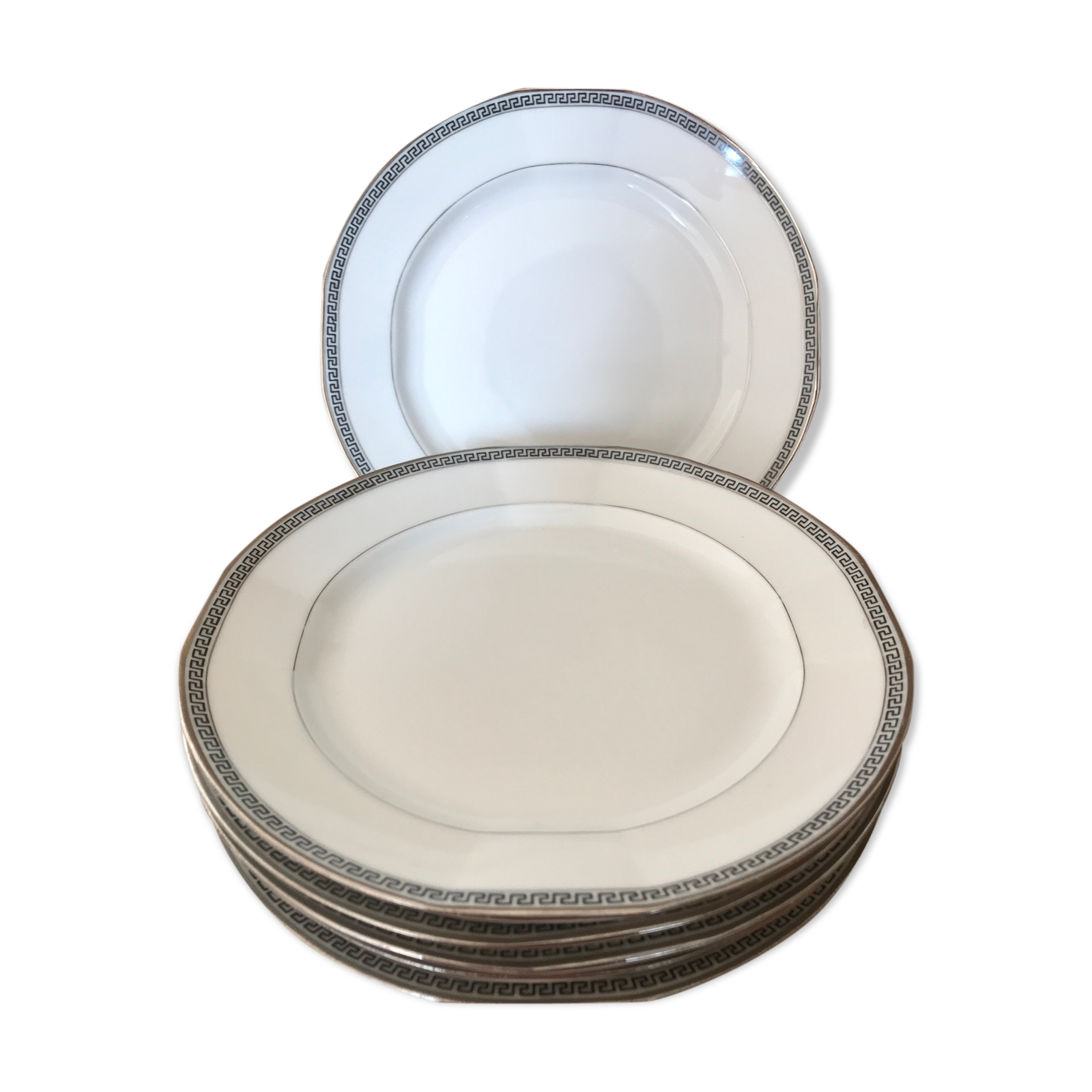 8 flat plates porcelain Art Deco Marc Larcheveque
