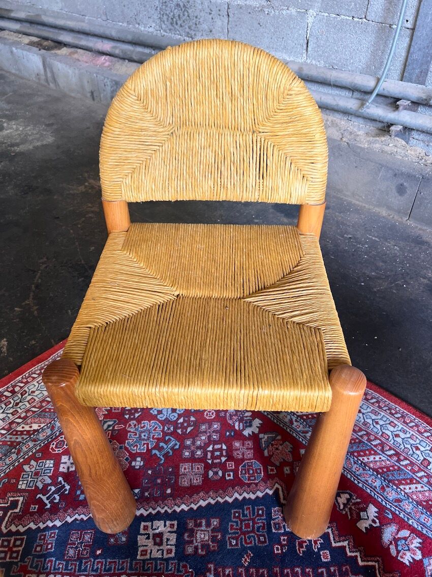 4 Toscanolla chairs in wicker and solid pine by alessandro becchi for giovanetti - italy - 1970