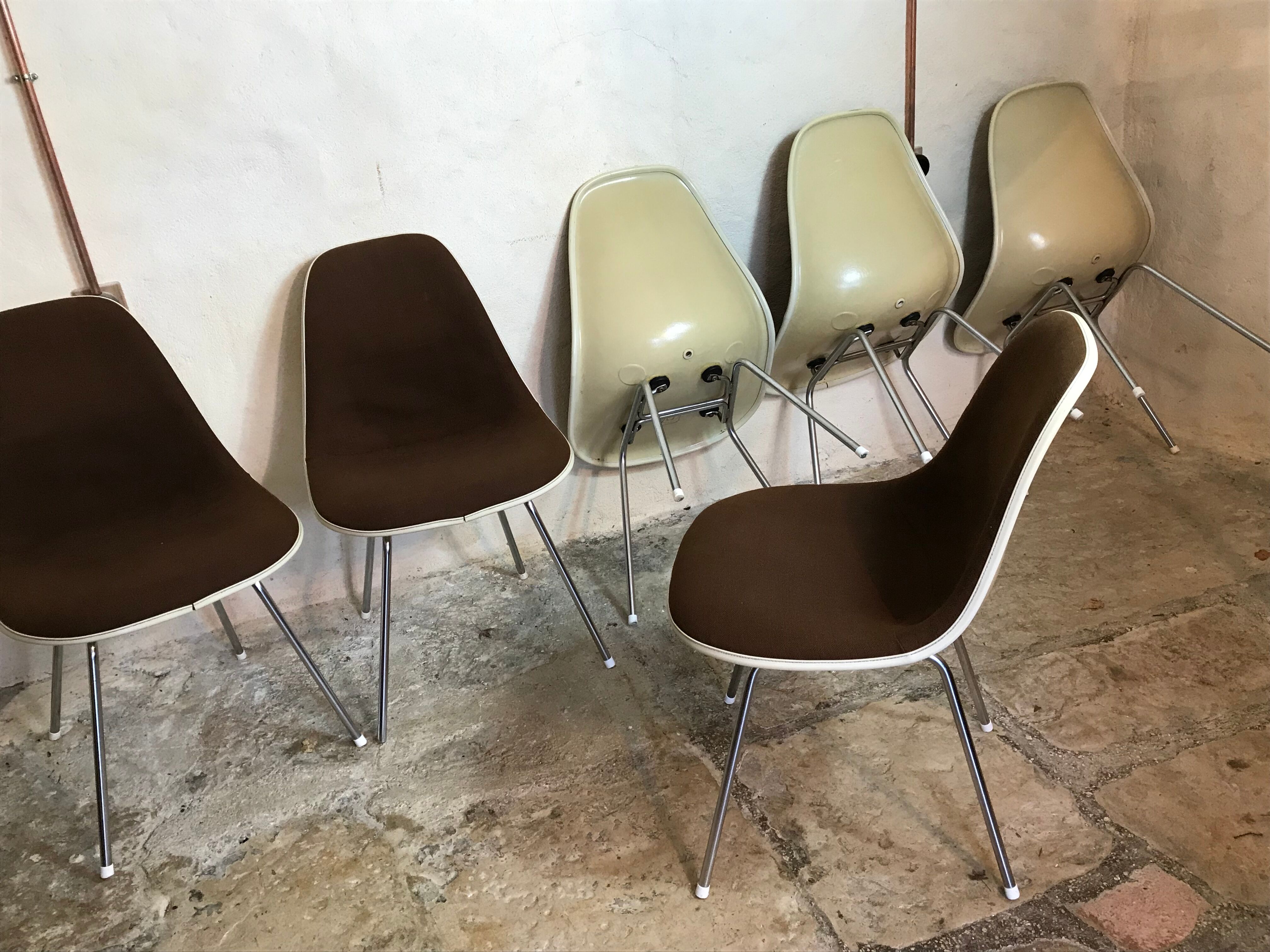 Set of 6 Charles and Ray Eames chairs for Herman Miller, 1960-70's
