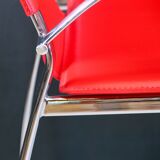 Late 20th Century Chrome and Red Leather Stools - a Pair