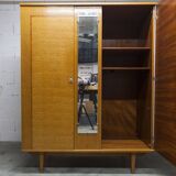 1970 Scandinavian wardrobe with shelves and mirror, 21x126, 2 doors.