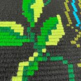 Floral handmade vintage rug, purple floral design with crochet border 145x174cm