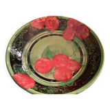 Assiette céramique de Galtié décor peint vert et rouge et grave signé