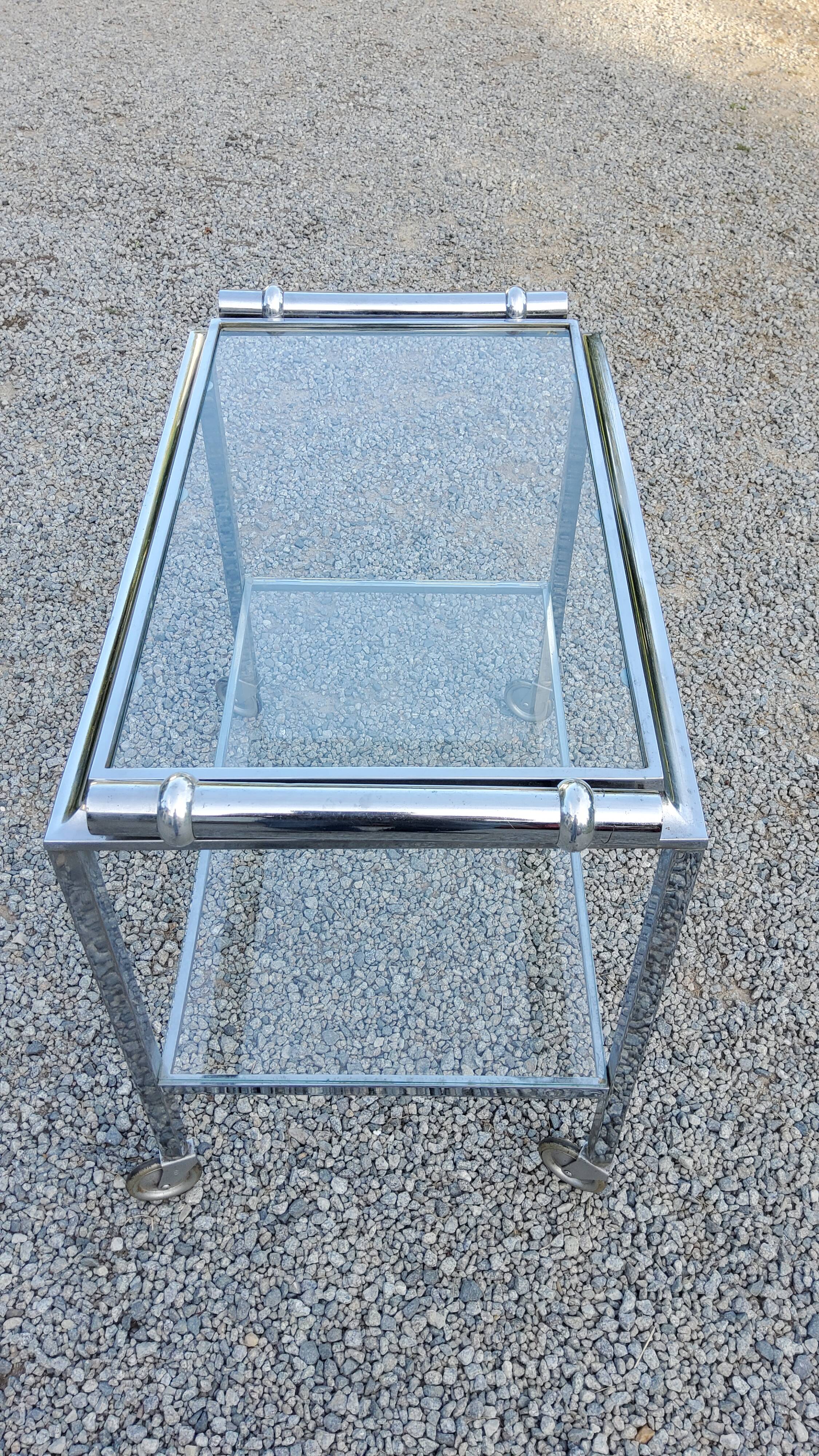 Rolling service chrome art deco double glass trays 1930