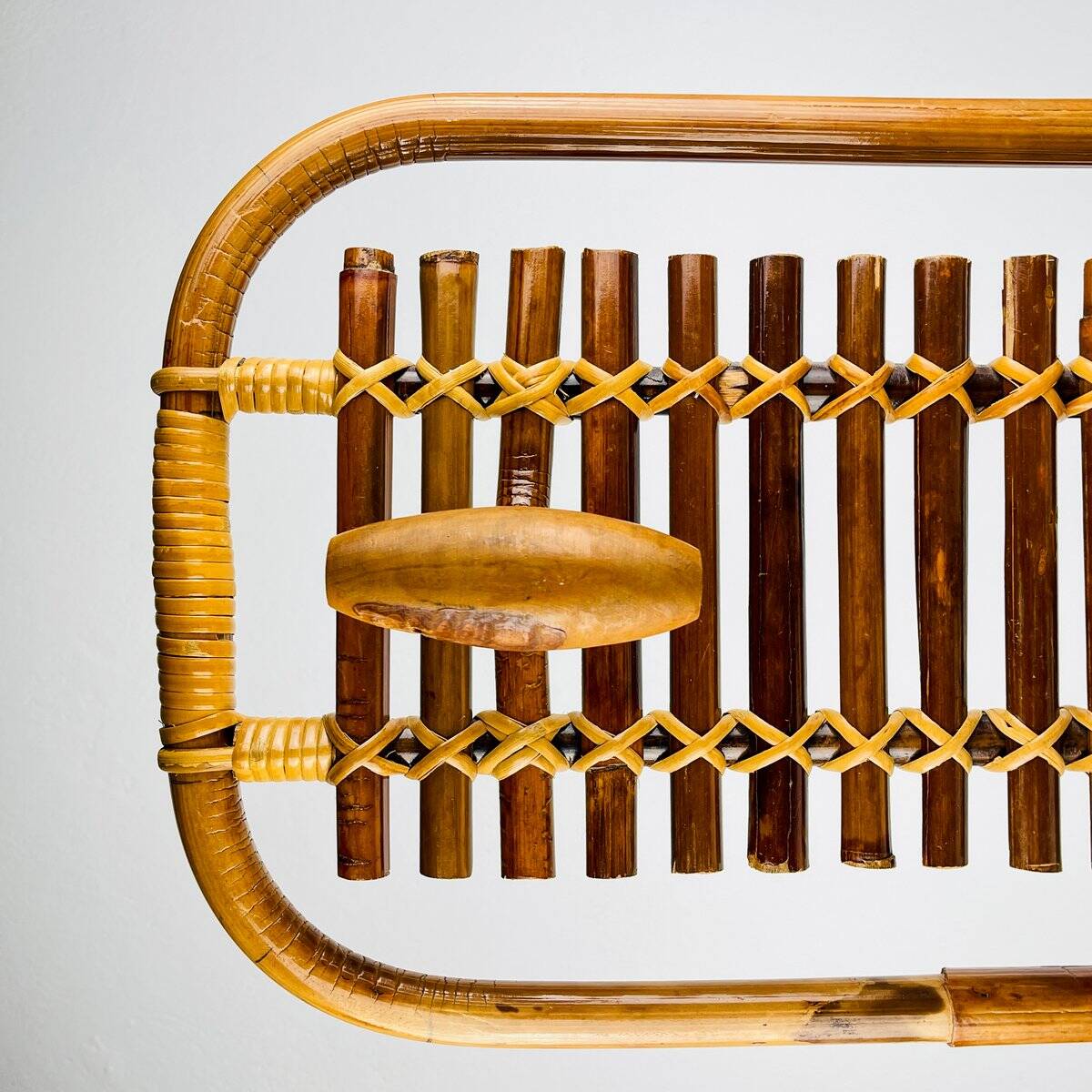 Bamboo and rattan coat rack in mid-century style attributed to Olaf Von Bohr, Italy, 1950s.