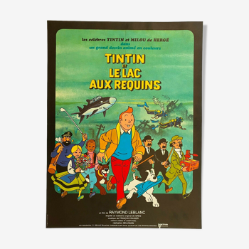 Affiche cinéma originale "Tintin et le lac aux requins" Hergé 40x60cm 1972