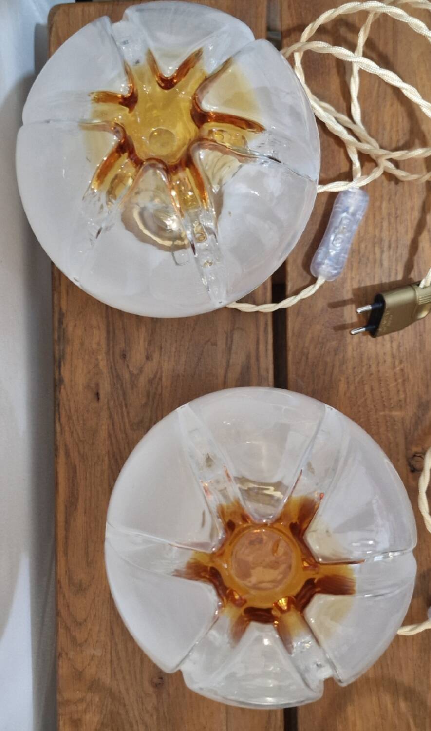 Mazzega globe lamp duo from Murano