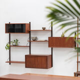 Playful 3-bay wall unit in teak wood by Poul Cadovius, Denmark, 1950s