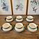 6 Digoin Sarreguemines green cups with gold trim (with saucers)