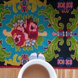Bohemian Romanian handwoven carpet with floral colorful design