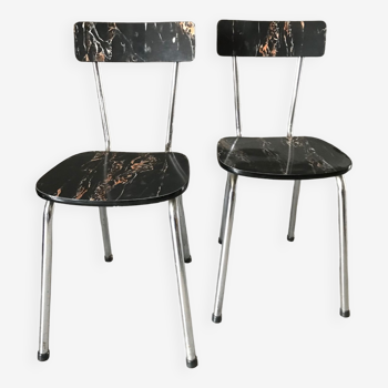 Chairs in marbled black Formica