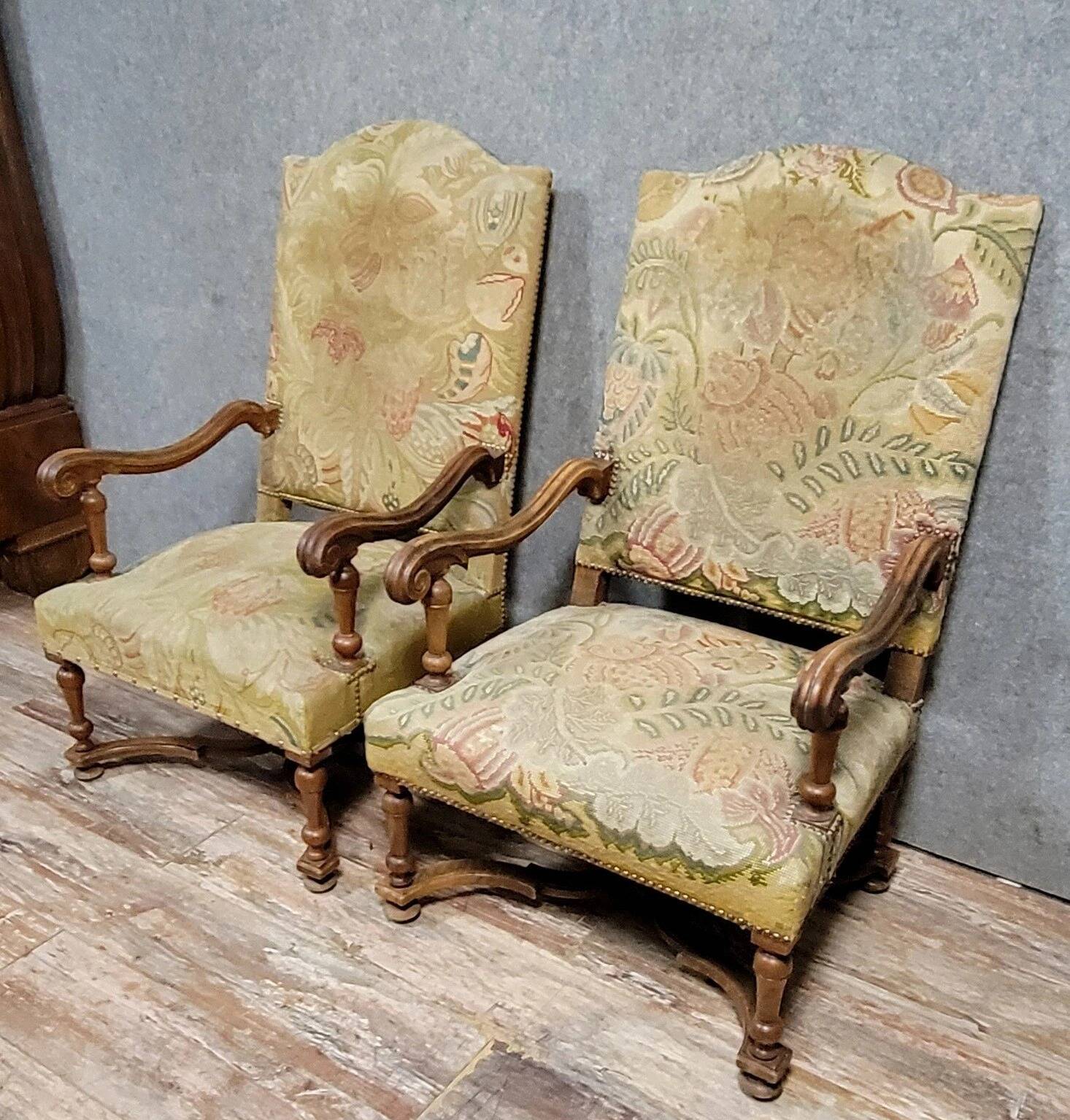 Pair of Louis XIII style walnut armchairs circa 1850 (lot no. 2)