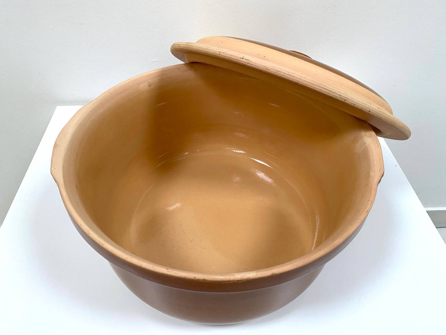 Large glazed terracotta cassoulet dish