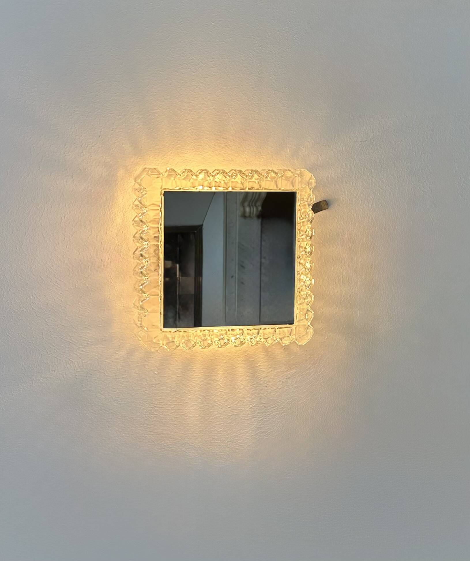 Vintage wall sconce, pressed molded glass and mirror, France, 1960