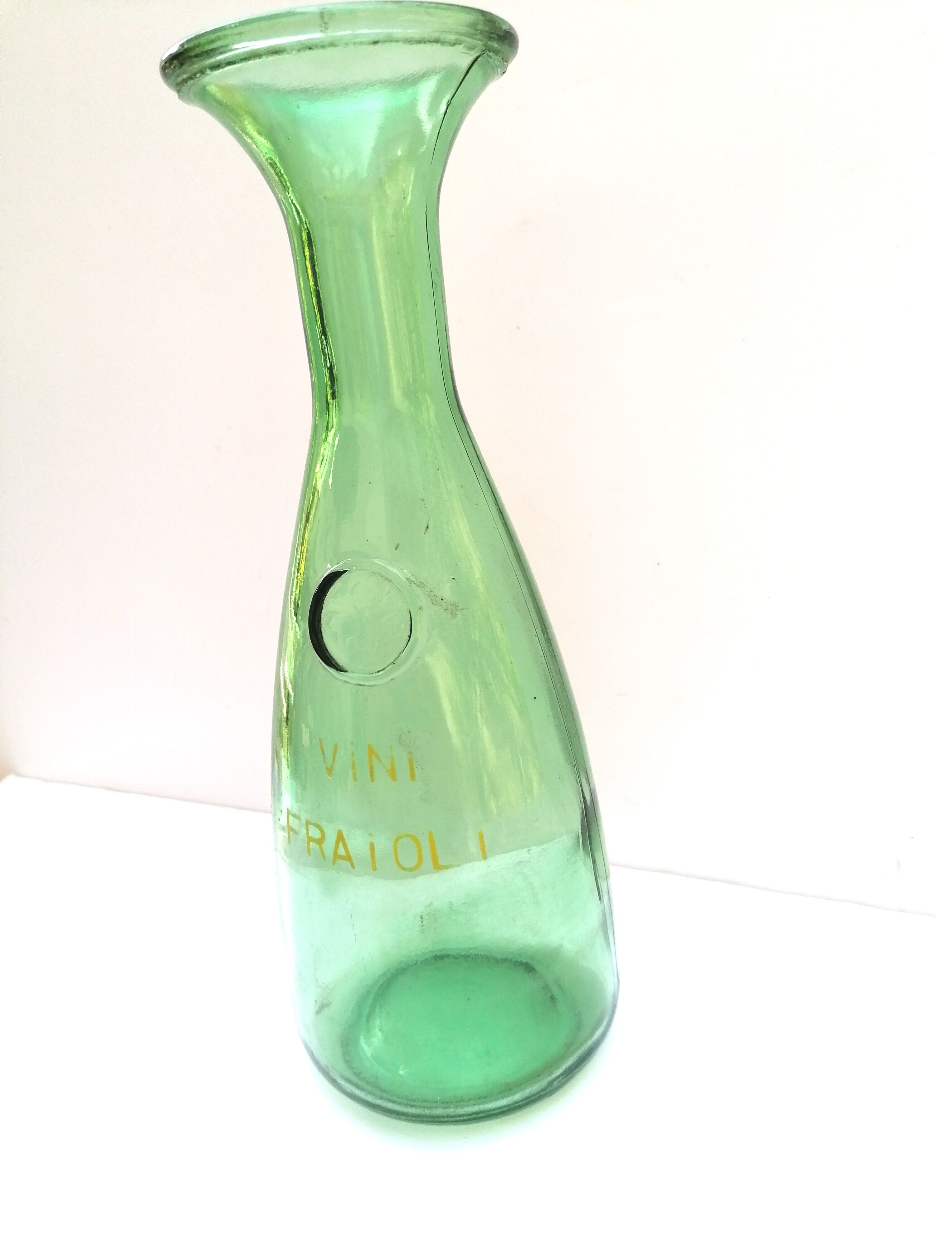 Glass carafe, Italian bistro style, pitcher green wine bottle