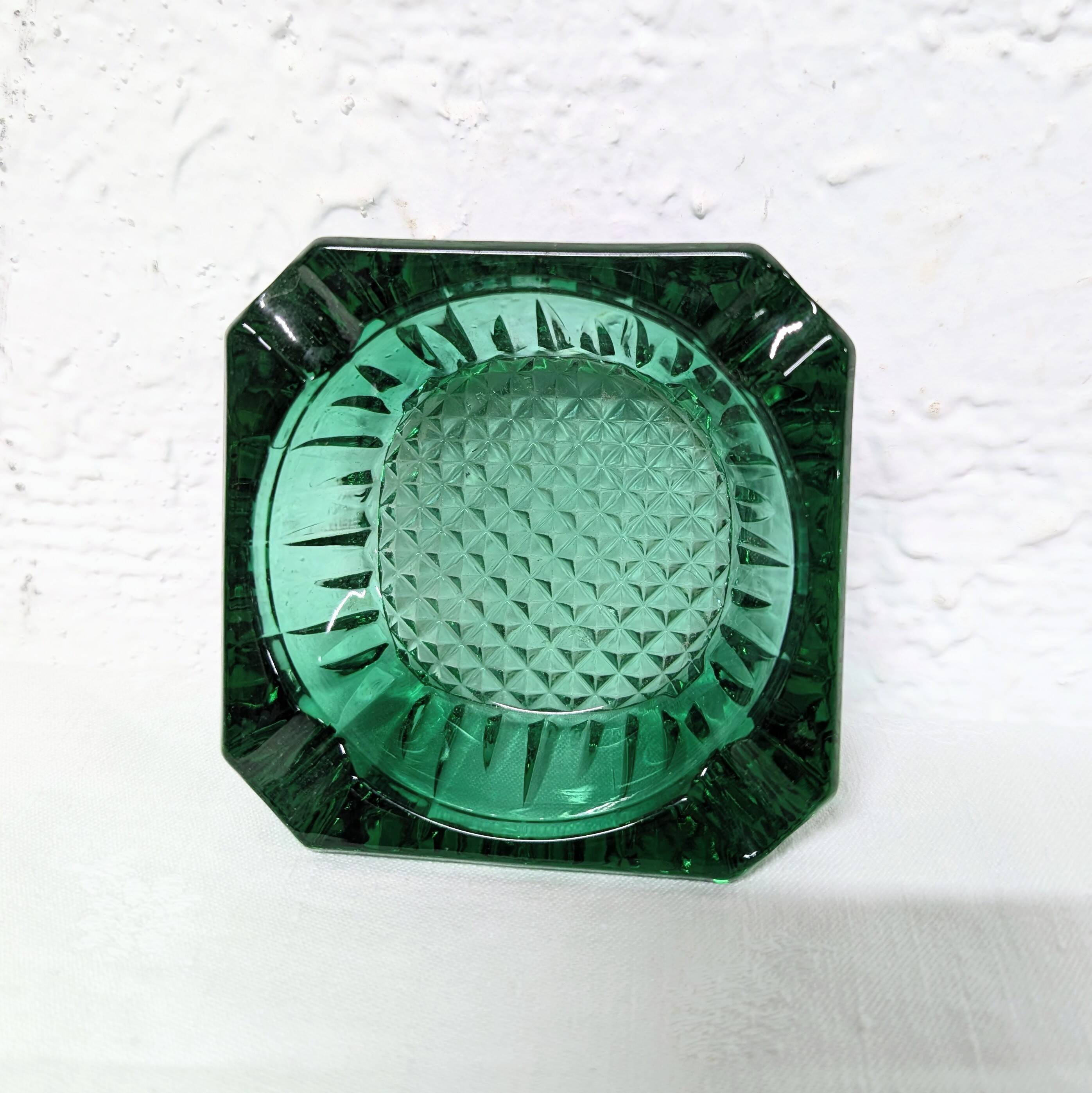 Green glass ashtray