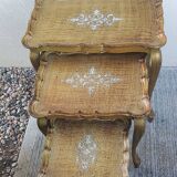 Set of three nesting tables in gilded wood in Florentine style Hollywo.
