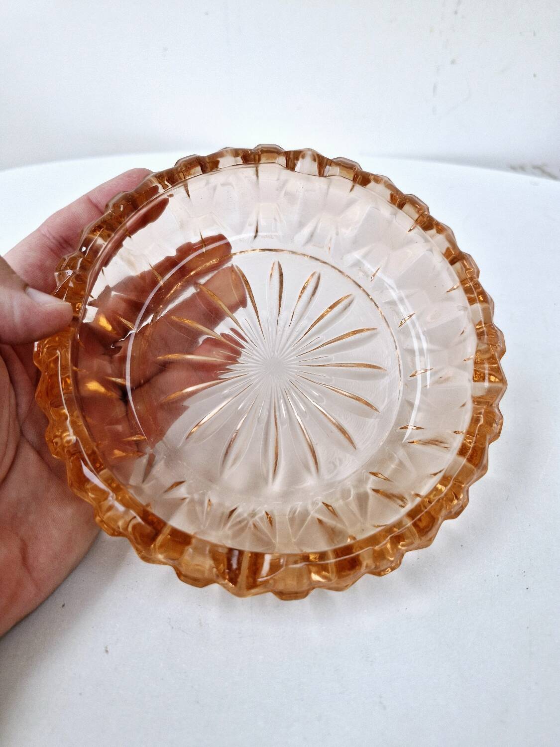 Vintage Luminarc Empty Pocket Ashtray In Rosaline Pink Chiseled Glass