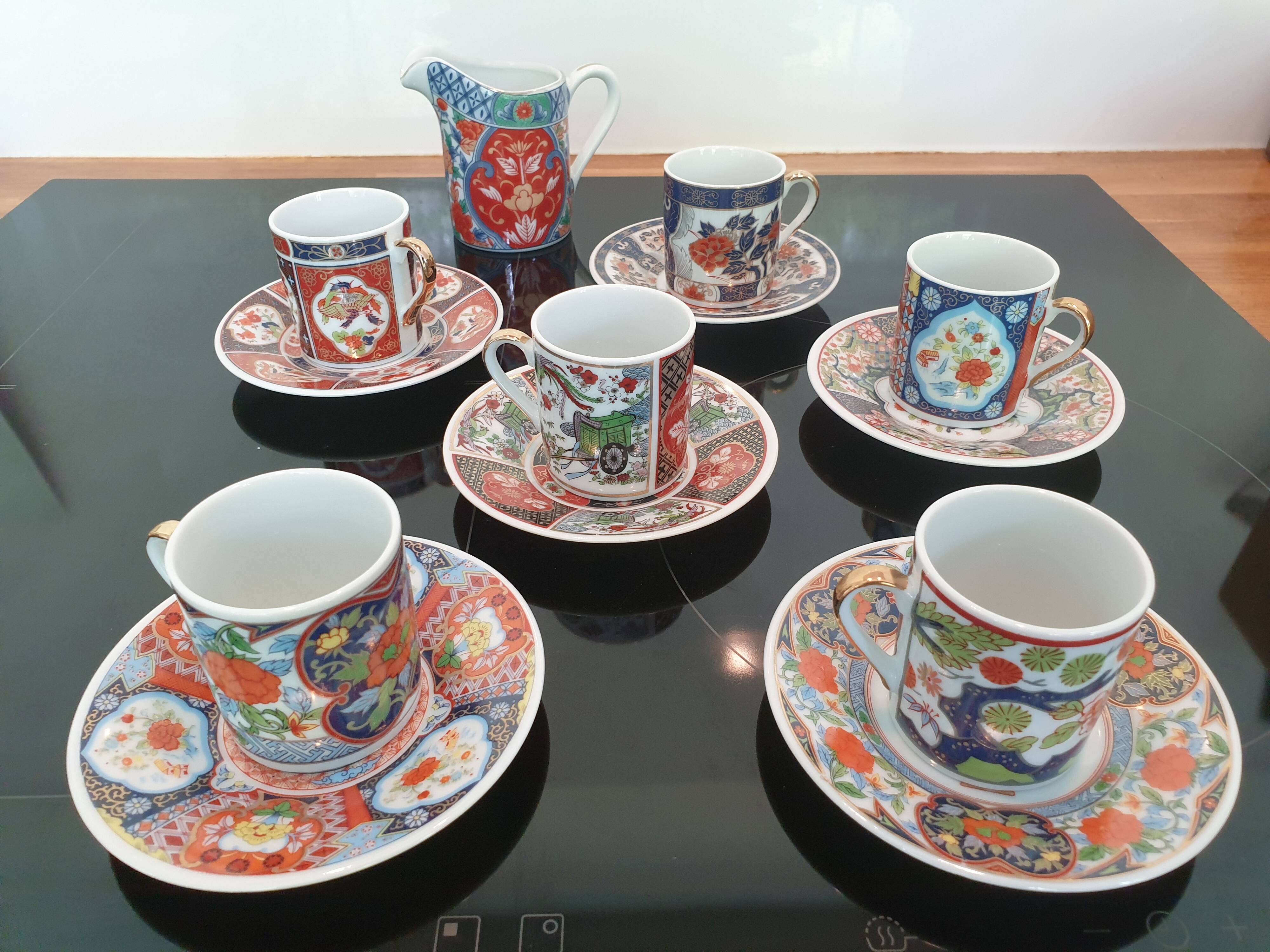 6 Japanese coffee cups and milk jug