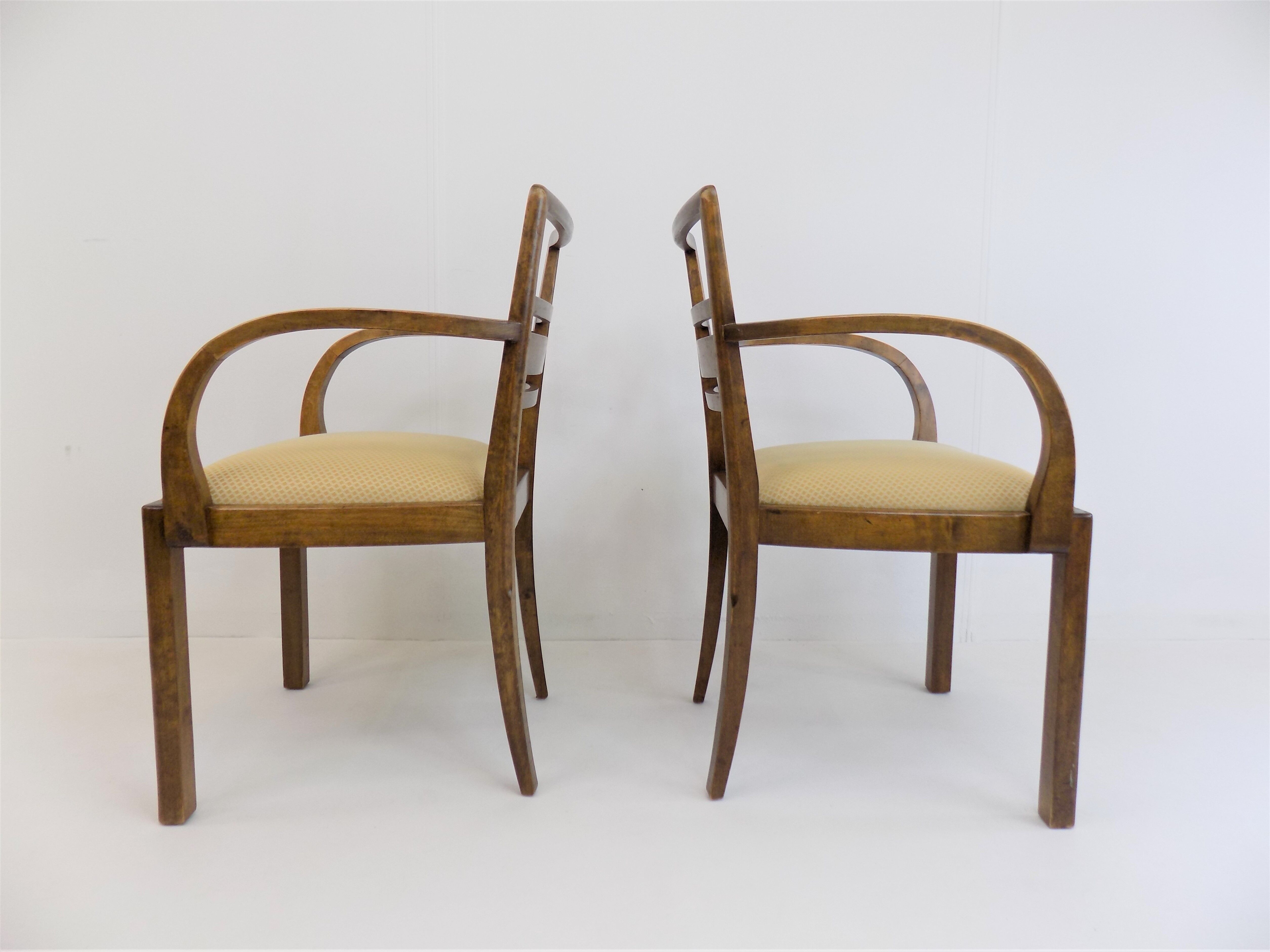 Set of 2 Art Deco chairs in birch burl